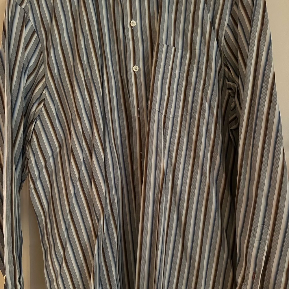 Tommy Bahama Blue and Brown Striped Button-Down Shirt